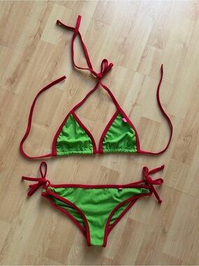 Chynna Dolls Bikini Top & Bottom Set Neon & Red